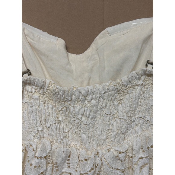 Maeve Anthropologie Ivory Floral Lace Tiered Mini Dress XL Sweetheart Smocked - Picture 10 of 16